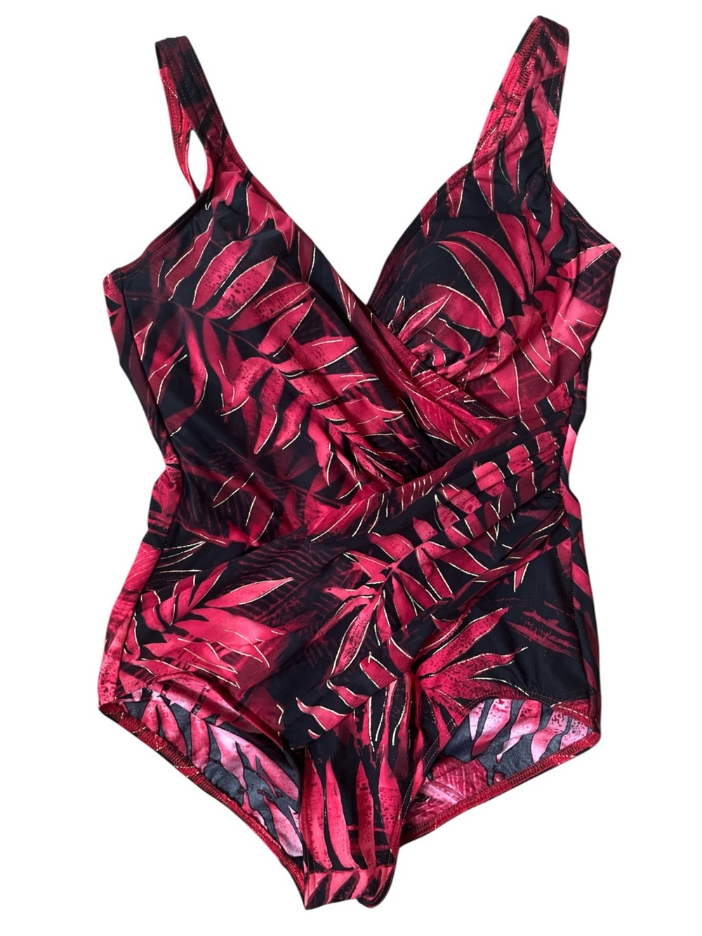 Miraclesuit Tropical One Piece Swimsuit Size 14 Metallic Ruched Tummy Control